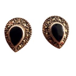 Sterling Silver Marcasite & Black Onyx Teardrop Earrings