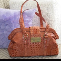 Etienne Aigner Peach/Carmel Croc Embossed Leather Handbag