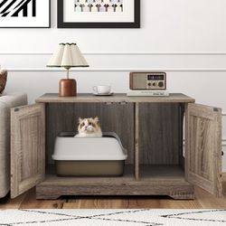 Gray wooden cat litter box enclosure