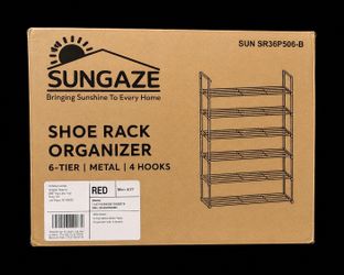 SUNGAZE 6-Tier Metal Shoe Rack Organizer with 4 Hooks