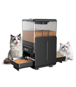 Automatic Cat Feeder for 2 Cats, 5L/20 Cups Food Dispenser with Adjustable Raised Double Bowls, Detachable Control Panel, Timed Cat and Dogs Feeder fo