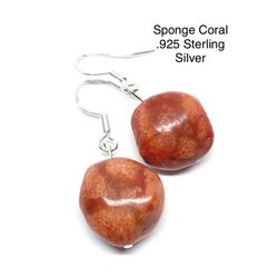 Red Sponge Genuine Coral .925 Sterling Earrings LAST ONE