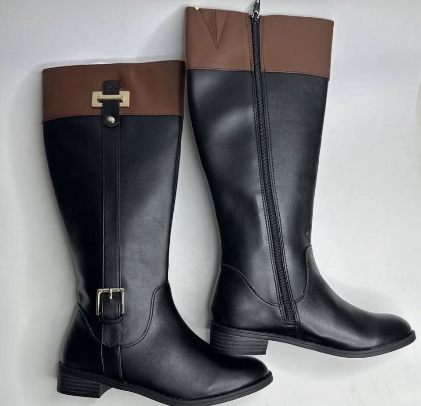 Karen Scott Womens Deliee Riding Boots Black & Cognac Knee High Size 8