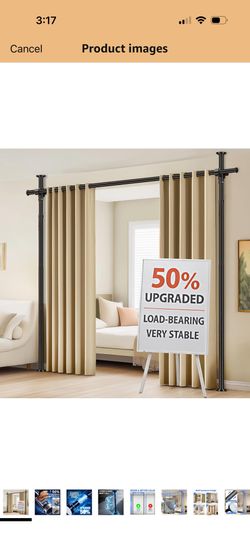 Room Divider Tension Curtain Rods No Drilling Room Separator for Space Partition Adjustable (W) 35-100in×(H) 43-120in, Heavy Duty Temporary Wall Divid