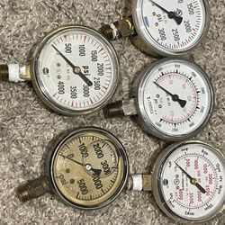 Lot Of 5 Gauges Working 3000-5000 Psi 