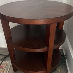 Dark Wooden Round Side Table/ Shelf