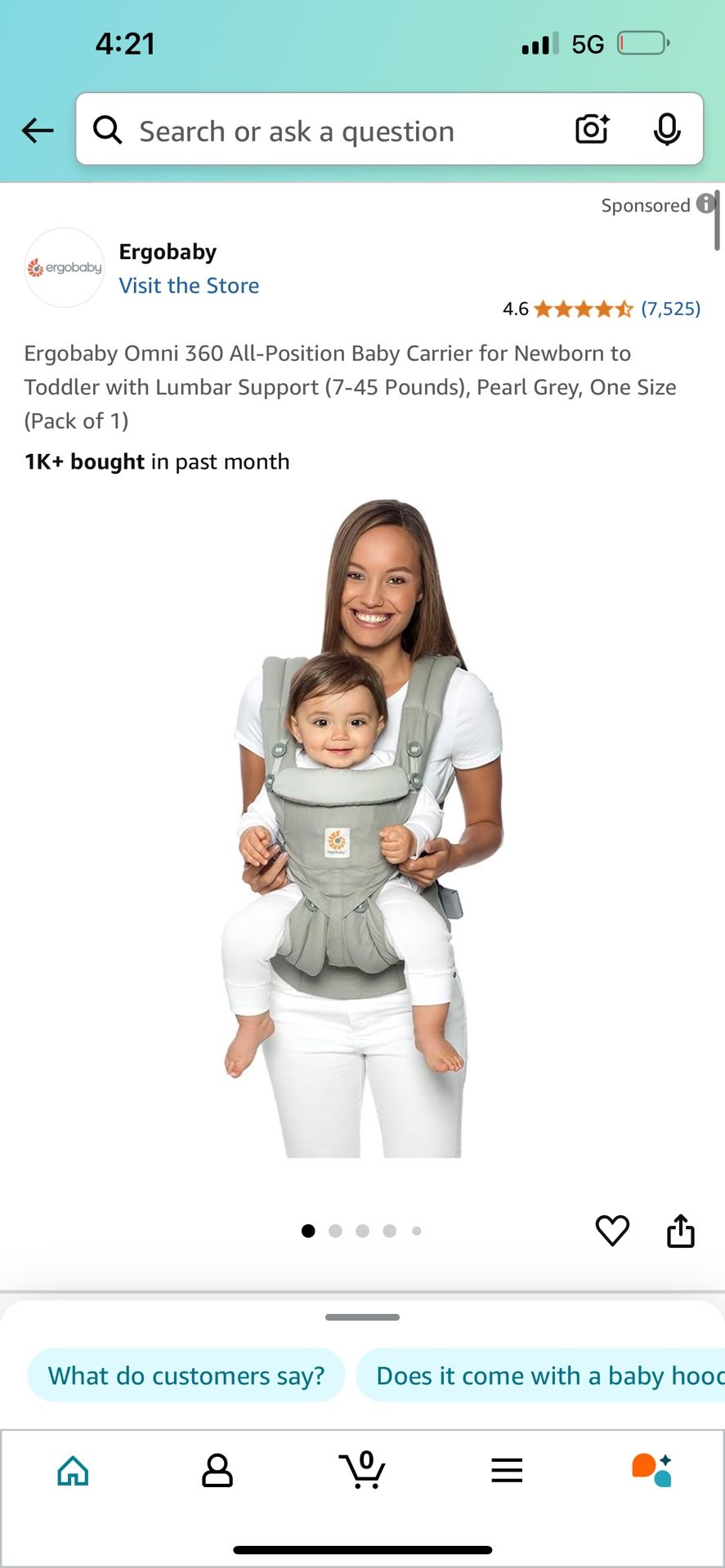 Ergobaby Omni 360 All Position Baby Carrier for Newborn to Toddler with Lumbar Support (7 45 Pounds)