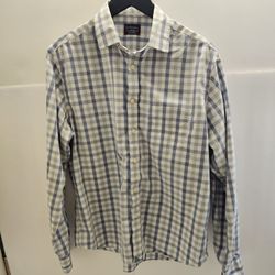 Untuckit Men’s Button Down Shirt Blue Plaid Check Medium Casual Long Sleeve Worn