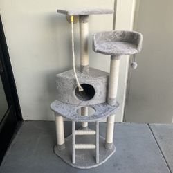 New In Box 52 Inches Tall Adult Cat Tree Kitten Scratching Play Post Pet Light Gray Color Plush Bed Furniture 