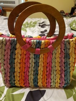 Colorful handmade wicker purse