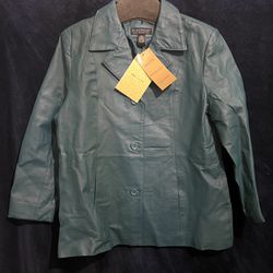 NWT Dialogue 100% Washable Leather Green Jacket Coat Xl QVC