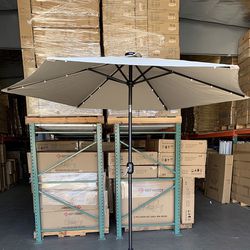 (NEW) $45 Patio Umbrella 9ft Solar LED Light, Tilt Crank Outdoor Garden Market Table (Weight not included) 