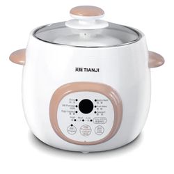 Tianji Electric Stew Pot, Ceramic Soup Porridge Cooker, Slow Cookers with Lid, 1L, White