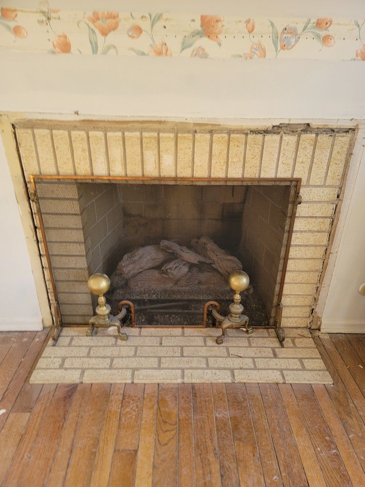 Fireplace Vintage Screen And Holders