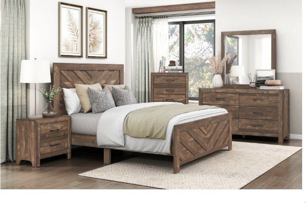 June Promotion Modern Clean line w/V Pattern design 5 Pc bedroom sets under $599.00