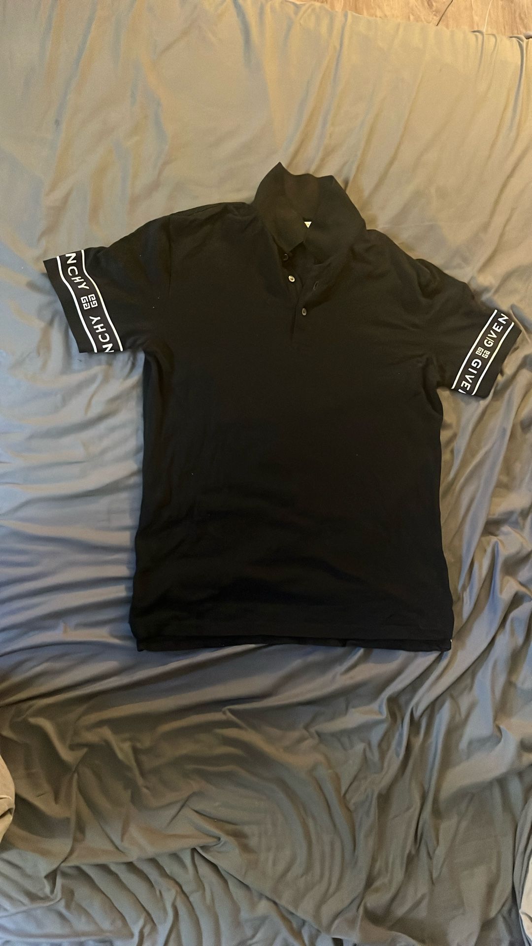 Givenchy Black Letter Print Polo Shirt 