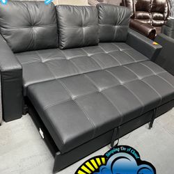 Black Leather Couch Convertible Nuevo Bonito Negro 