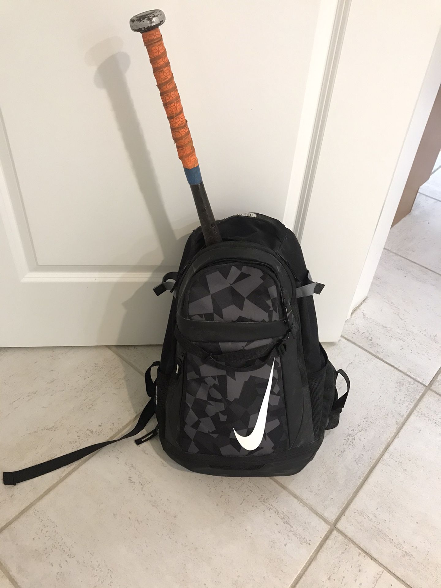 Baseball Bat, glove and Nike backpack