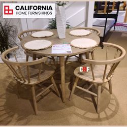 Mid Century Modern Wood Round Dining Room Set - Round Table + 4 Chairs