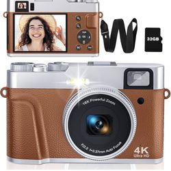 4K Digital Camera for Photography Autofocus, 48MP Vlogging Camera for YouTube with Viewfinder Dial Flash,16X Digital Zoom Portable Compact Travel Came