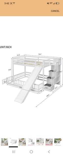 Twin Over Full Bunk Beds with Slide and Stairs