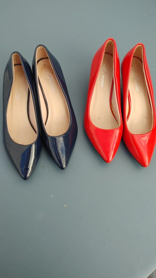 Woman Low Heels 6.5 Dark Blue And Red
