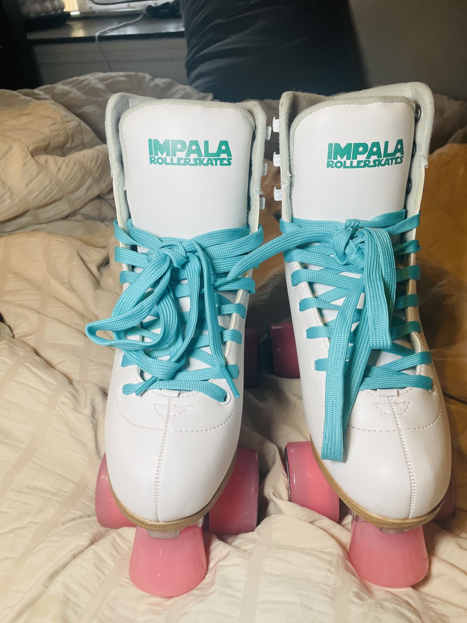 Impala Roller skates White Pink Wheels. Size 7 Women