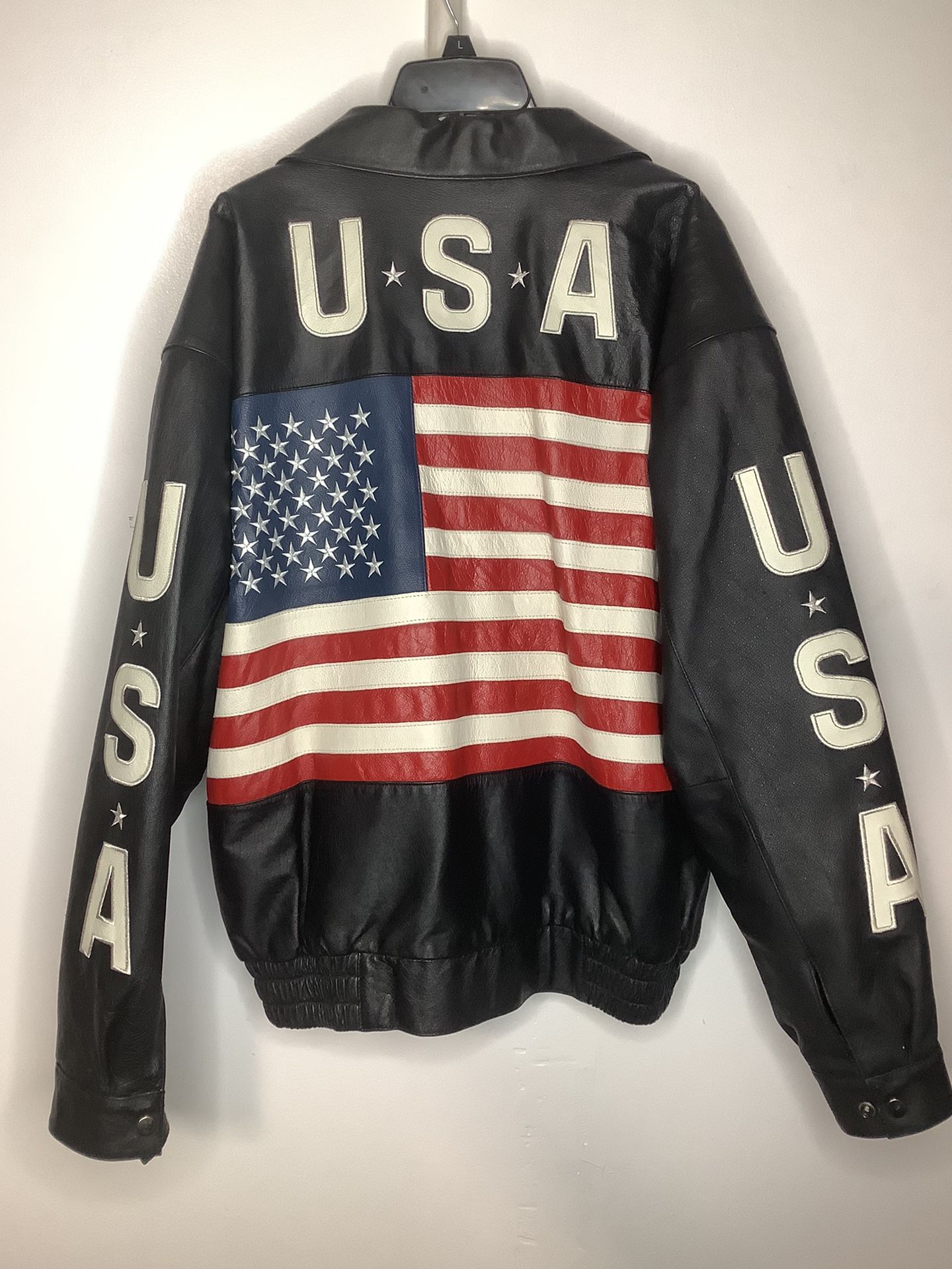 B.M.M Biker's Men's Sz Medium Leather USA American Jacket Black Patriotic 