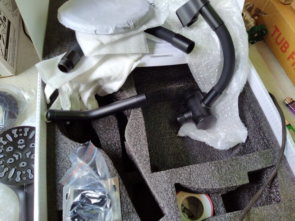 Bwe Dual Head Shower Faucet Trim Set With Hand Sprayer And Valve In Matte Black