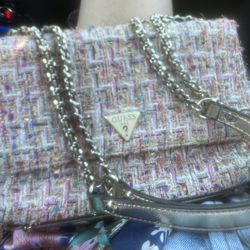 Guess Cessily Satchel Tweed Clutch Crossbody Handbag Purse