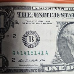 Repeater  Fancy Serial Number  $1 Dollar Bill  (Pickup Only)