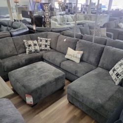 New Ashley Brand Gray Sectional Sofa Couch 