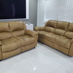 Beige Love Seat And Couch 