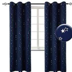 BGment Navy Star Blackout Curtains for Kid's Bedroom - Grommet Thermal Insulated Room Darkening Printed Curtains for Living Room, Set of 2 Panels (42 