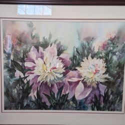 Large Floral Watercolor Painting By Fabio