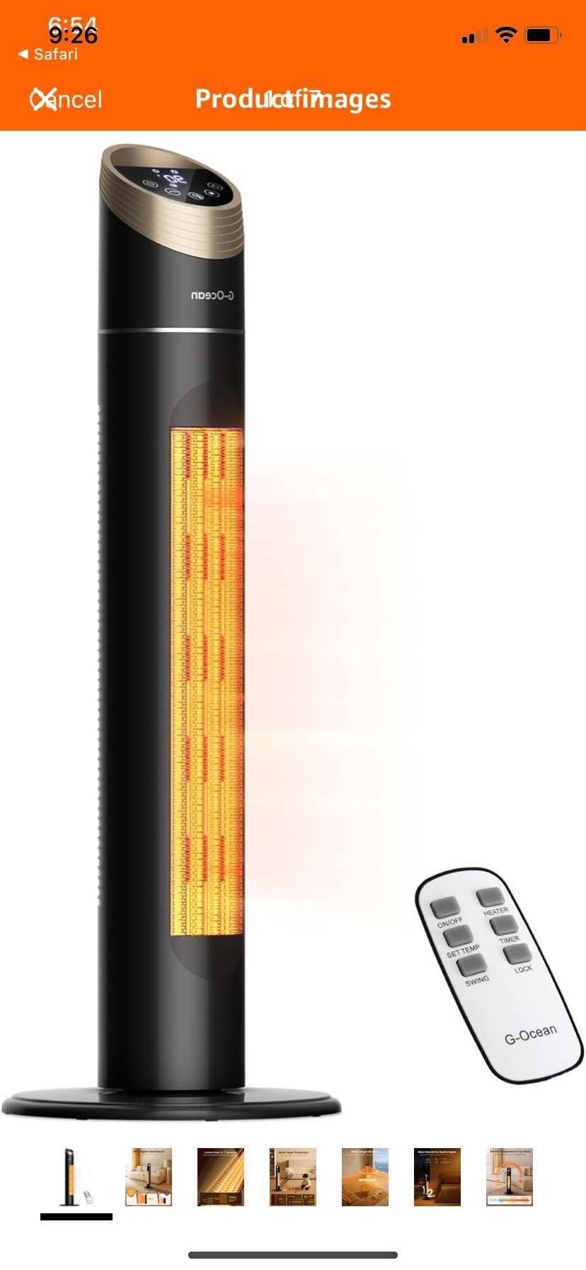 Space Heater for Indoor Use, 34" Space Heater for Large Room, 1500W Tower Heater with Remote, Adjustable Thermostat, 12H Timer, 70 Oscillation, Overhe