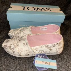 New in box Toms Alpargatas light natural foil magnolia print size 8 