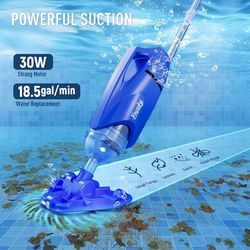 2026Upgraded Handheld Pool Vacuum Cleaner for Above Ground & Inground Pools - Cordless Pool Cleaner w/18.5GPM Suction, Telescoping Pole(20-69in), 2 Br