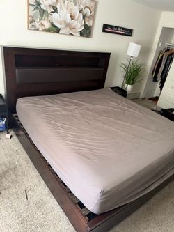 King Size Bed Frame with Storage Headboard
