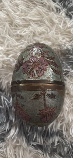 Vintage Enameled Cloisonne Solid Brass Egg Trinket Box 5.5"x3"Handpainted