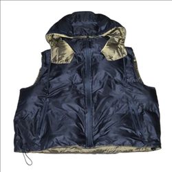 Zara Black and Olive Puffer Hoodie Zip-up Vest with Pockets, Size Small Women's.