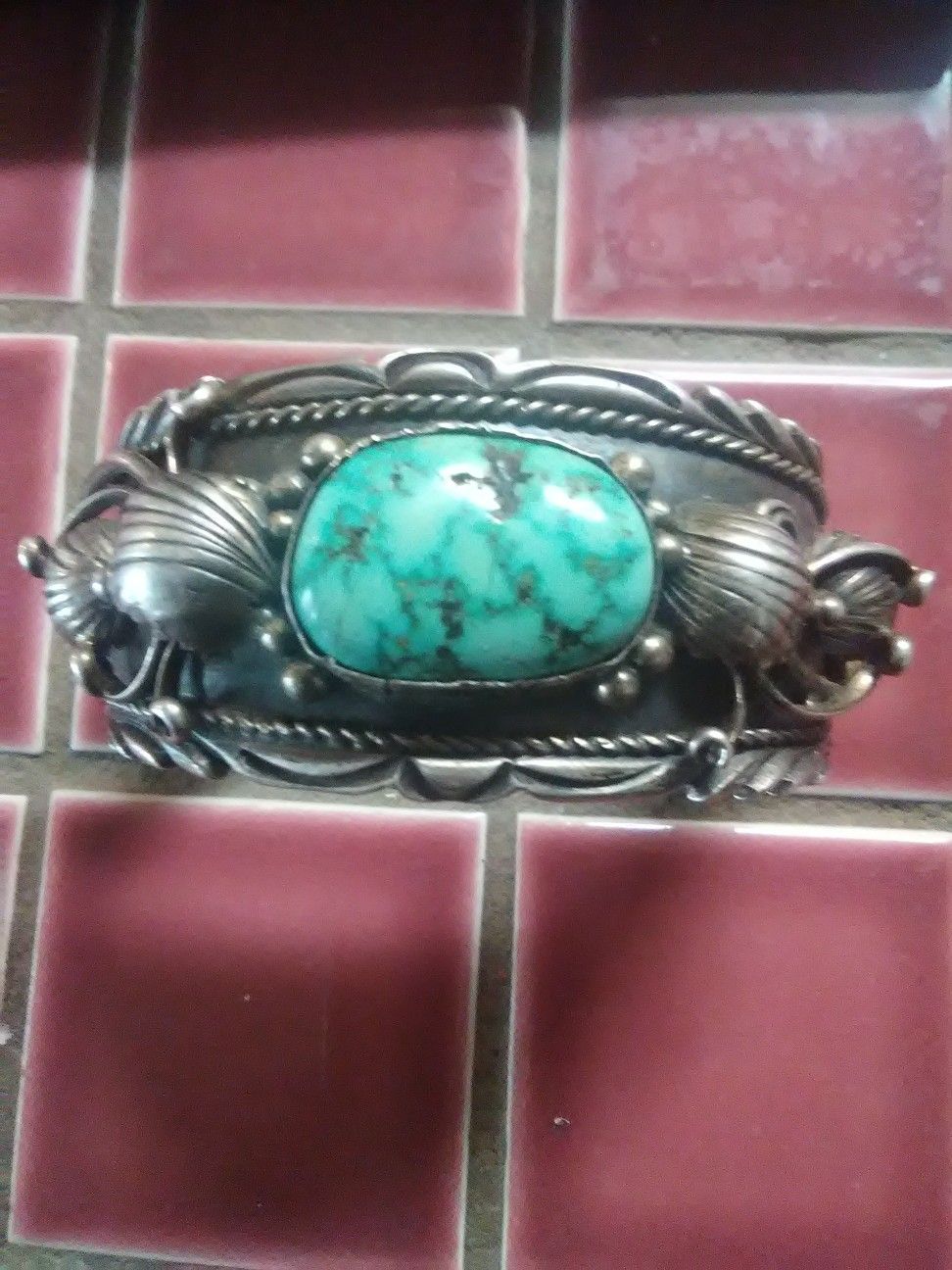 "JW" JUDY WALLACE OLD PAWN 50 GRAM STERLING AND K8NGMAN SPIDERWEB TURQUIOSE CUFF