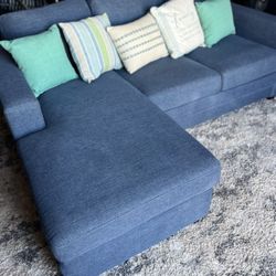 Breton fabric sofa with reversible chaise (Length 84”W 65”H 18) 