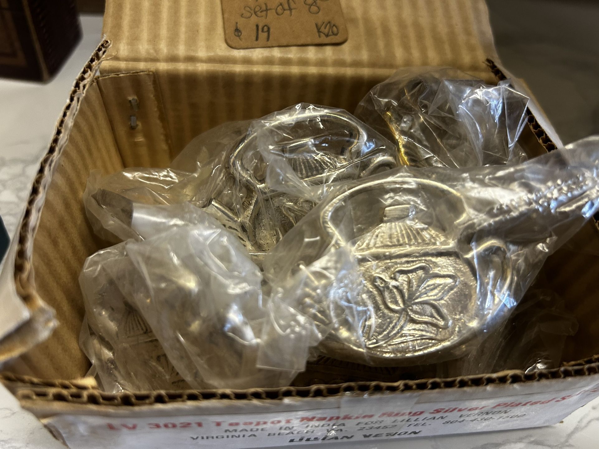 Vintage Silver Teapot Napkin Rings Set of 8