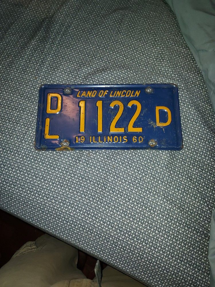 Vintage 1960 Illinois License Plate Number Dl1122d