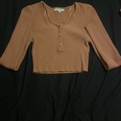 Beige, Long Sleeve Crop Top