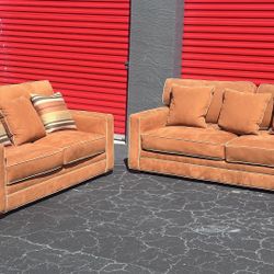 Premium Upholstered Sofa Set – 70” Loveseat + 85” Sofa – Excellent Condition by Lee Craftsmen - delivery is negotiable
