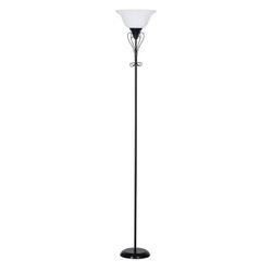 Black Torchiere Floor Lamp with White Shade