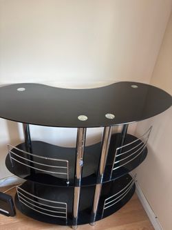 Black Glass Home Bar Unit with Chrome Legs