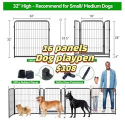 ✌️ Rolllick 32" Height 16 panels (Total length for 16 panel 42FT  , 140 Sq.ft) Dog Playpen Outdoor  Heavy Duty Dog Fence Anti-Rust with Doors Portable